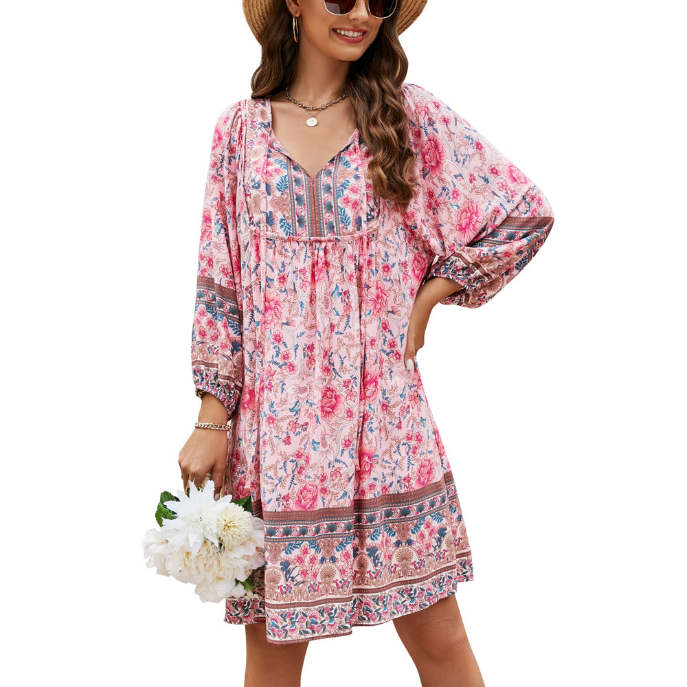 Boho Floral Peasant Maxi Dress Botanical Print Flare Cottagecore Small